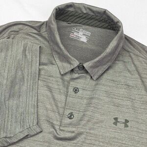 Under Armour Polo Shirt Mens 3XL Olive Green HeatGear Loose Fit Textured Stripe